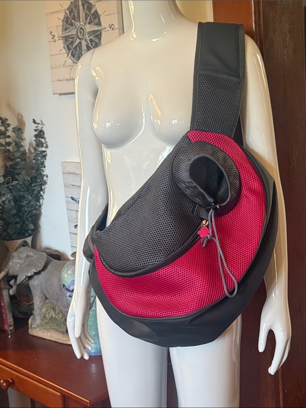 Crossbody Pet Sling Carrier - Pink & Gray many functions. Breathable inside